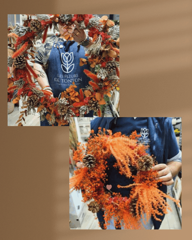 Photo de 2 couronnes réalisées par Les Fleurs de Tonton pour une déco sur le thème automne.
